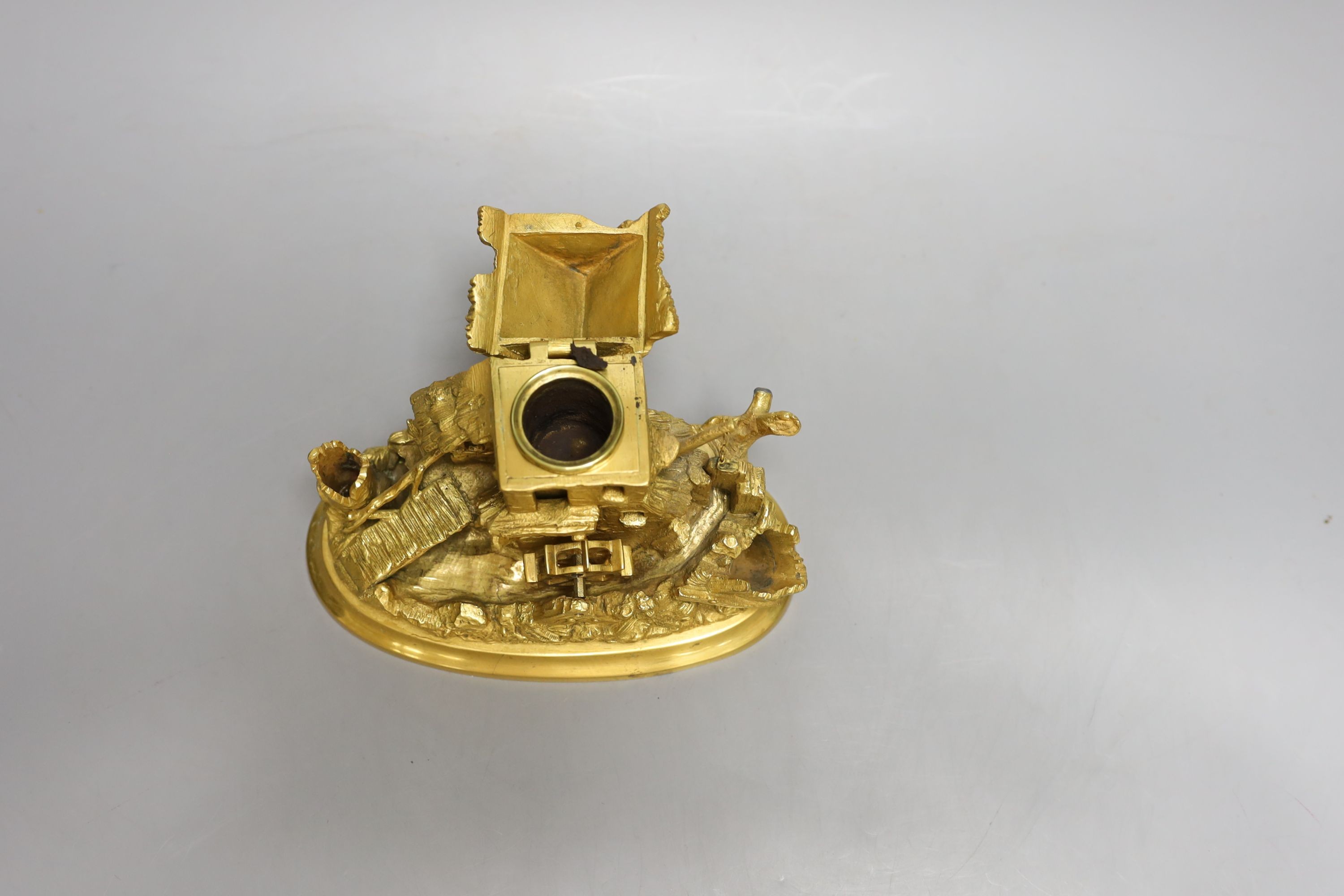 A French or Swiss ormolu ‘watermill’ inkstand - 12cm tall